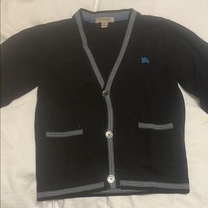 Kids Burberry Black Cardigan with Blue Trim